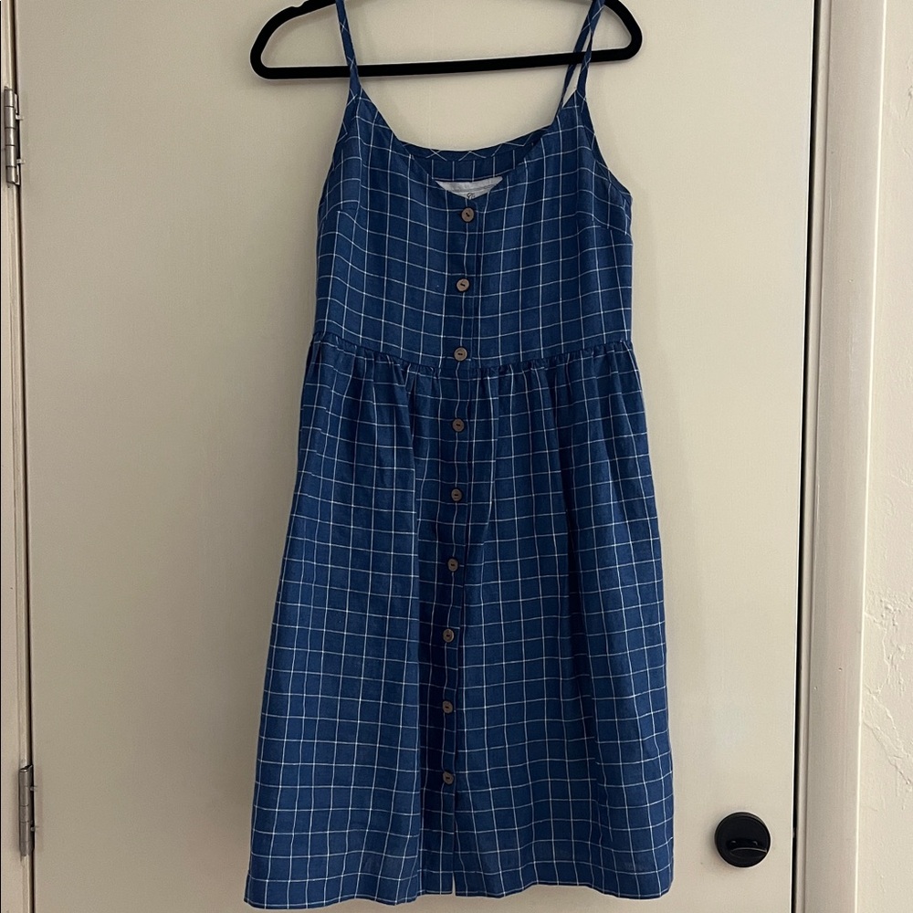 notPERFECTLINEN SARAH Button down Slip Dress in Blue Checks